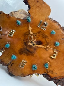 1970s Wood Slice Clock Folk Art Wall Clock