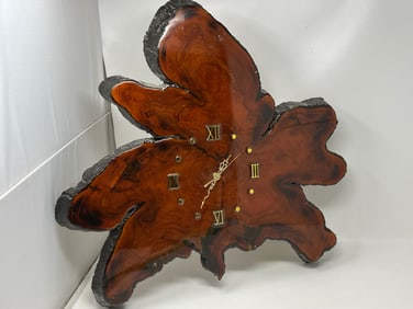 1970s Wood Slice Clock Folk Art Wall Clock