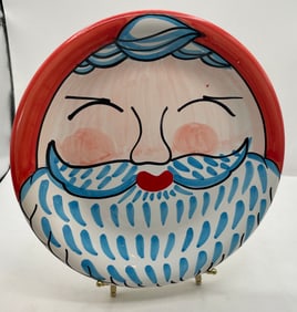 Handpainted Italian Pottery Santa Plate Vintage Pier 1 Cookies & Milk Plate