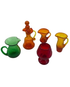 Collection of Vintage Mouth Blown Vases and Jugs, Crackle Glass, etc