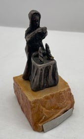 Israeli Sterling Silver Miniature Statue on Rock, Isaac Jeheskel