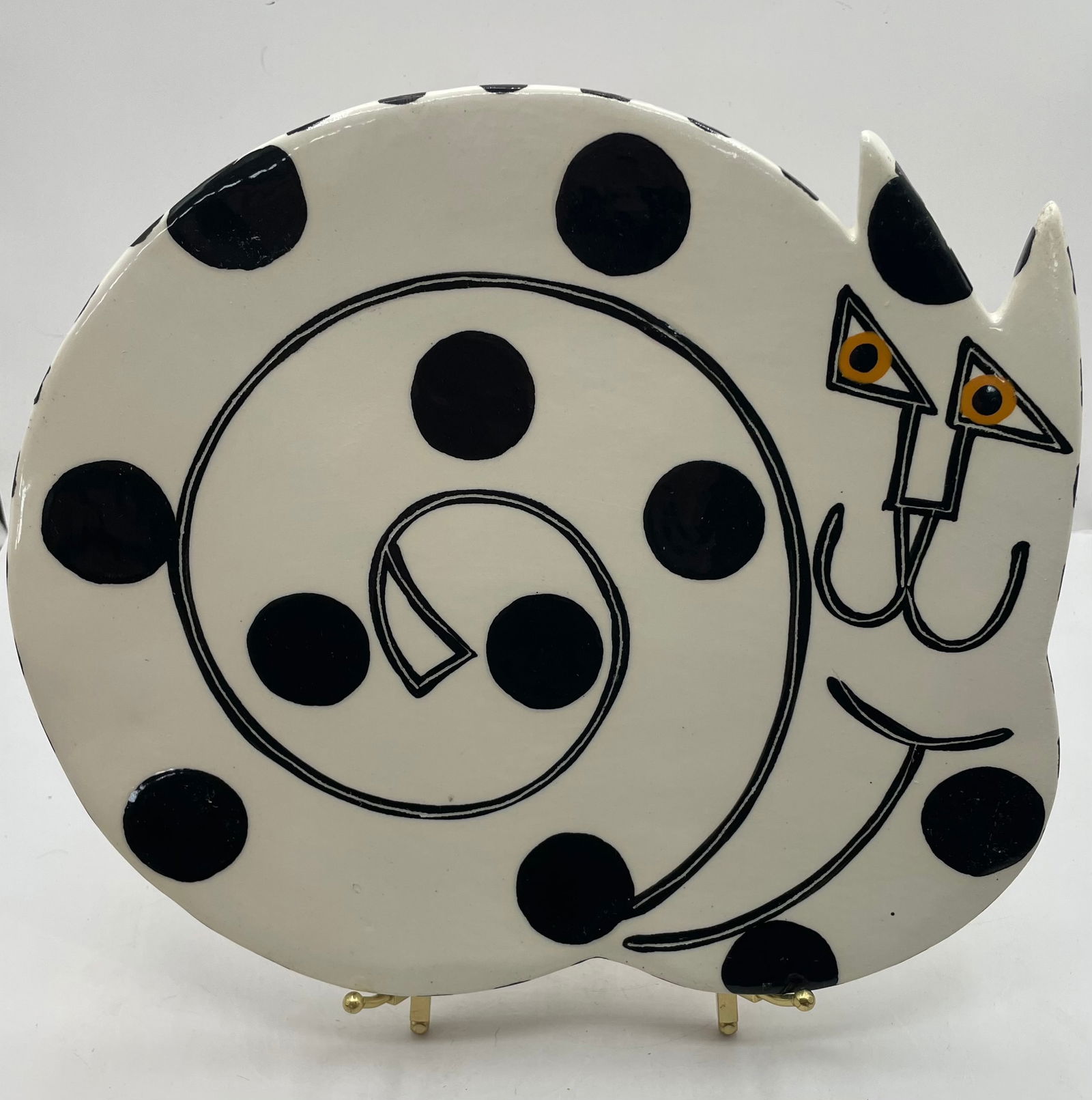 Allison Palmer Artist Signed Cat Pottery Plate Polka Dot Postmodern (1 of 3)