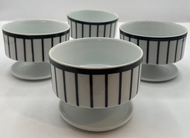 Postmodern Black & White Striped Pedestal Ice Cream Bowl Set