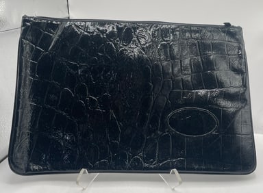 1980s Croc Embossed Leather Oversized Clutch Purse