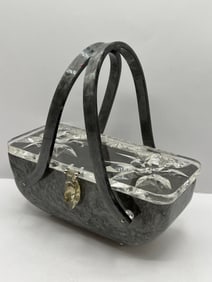1950s Carved Lucited & Grey Handled Purse Evening Bag