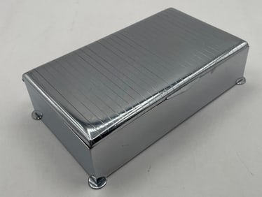 Wood Lined Chrome Striped Cigar Box Art Deco Inspired