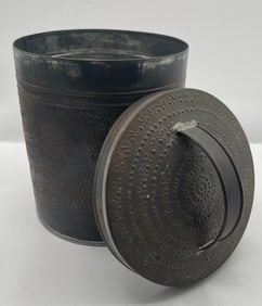 Hammered Tin Stash Box Lidded Tin Box Jar