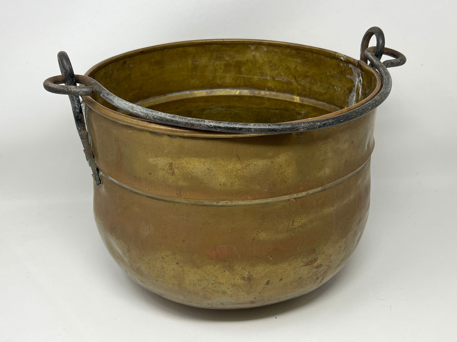 Antique Brass-on-Copper Bucket Cauldron: Use as a firewood holder, or drum up some potions