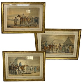 Trio of Samuel Alken Jr Stockbridge Races Engravings Art in Gilt Frame
