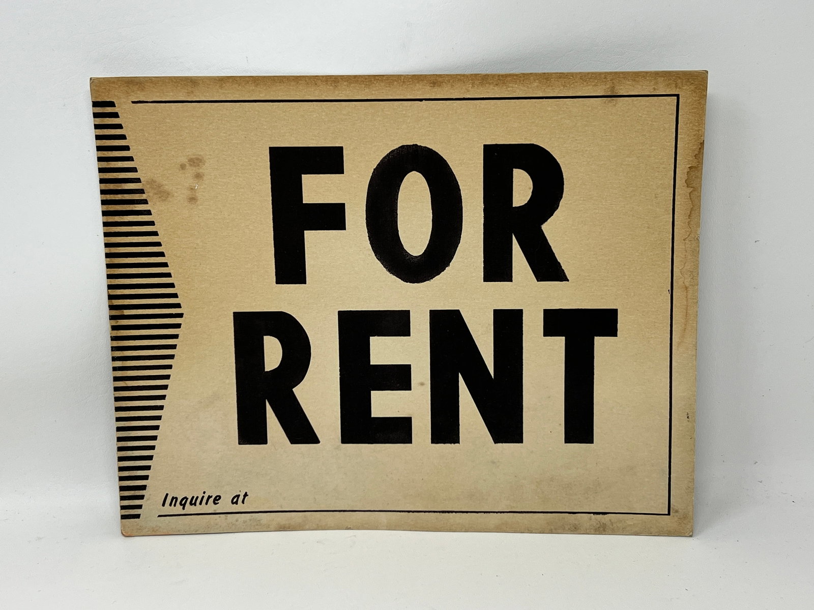 1960's "For Rent" Mountable Cardstock Sign: Great piece of paper ephemera