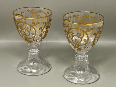 St Louis Crystal Gilt Gold Wine Claret Glasses