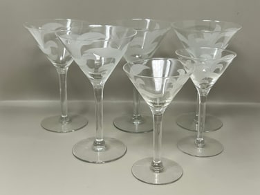 Etched Glass Martini Glasses Set