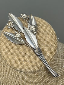 Sterling Silver Lily of the Valley Brooch Stamped "Sterling"