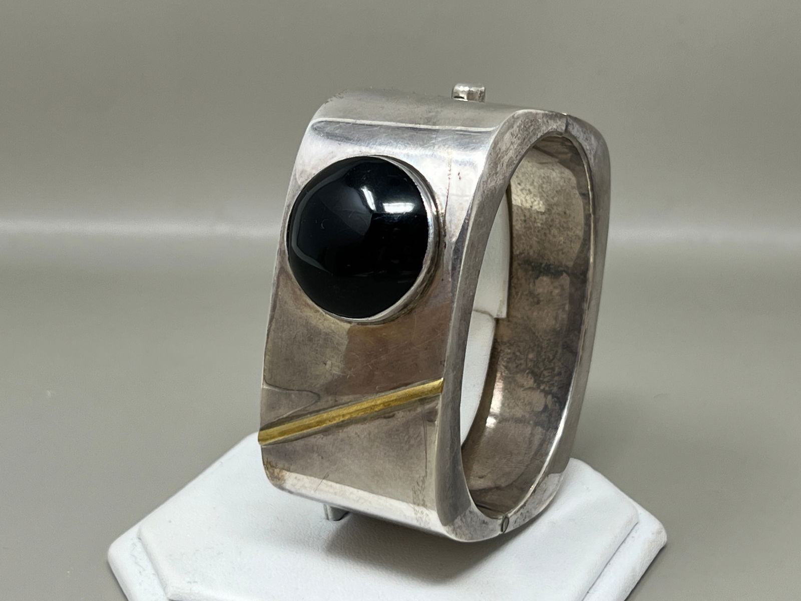 Modernist Sterling Silver & Onyx Bangle Bracelet (1 of 9)