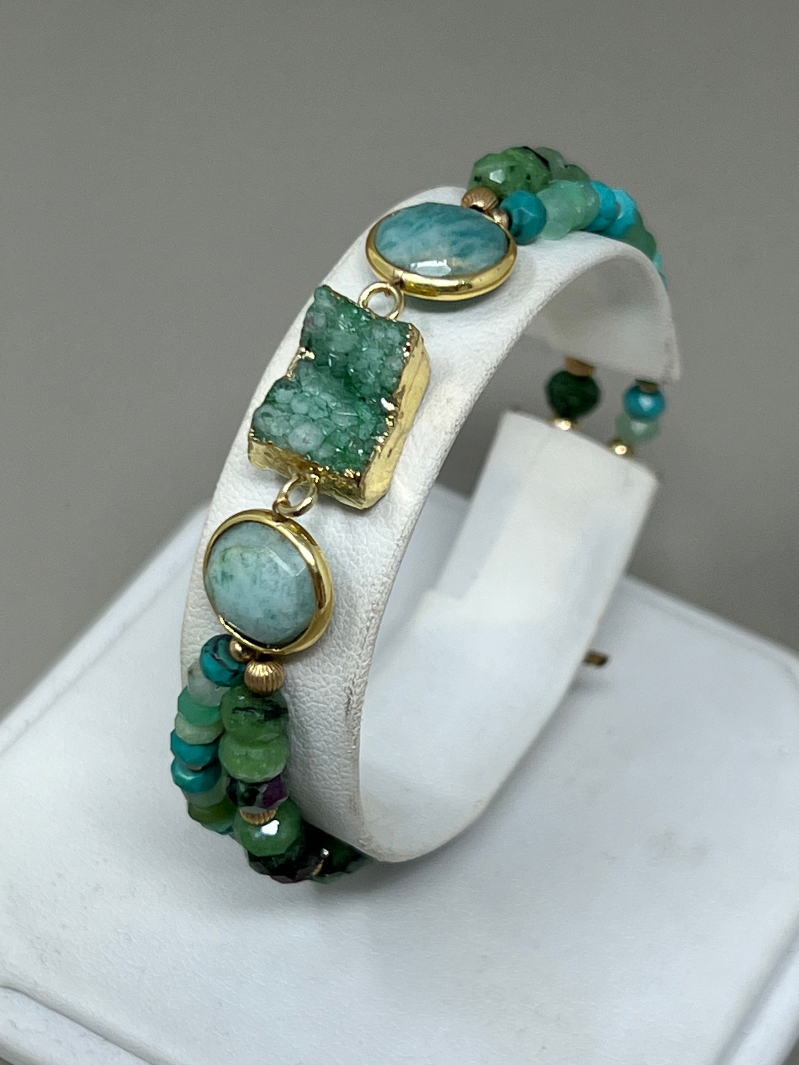 14K Gold Filled Moss Agate Bead Bracelet w Toggle Closure (1 of 7)