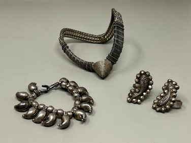 Vintage Indian Ethnic Tribal Childs Jewelry Toe Rings Arm Cuff Bracelet