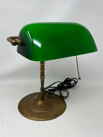 Green Glass on Brass Base Banker's Lamp