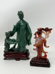 Carved Jade Statue Figurine, Agate Quan Yin Figurine