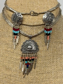 Navajo Sterling Silver and Turquoise, Gemstone Bead Jewelry Set