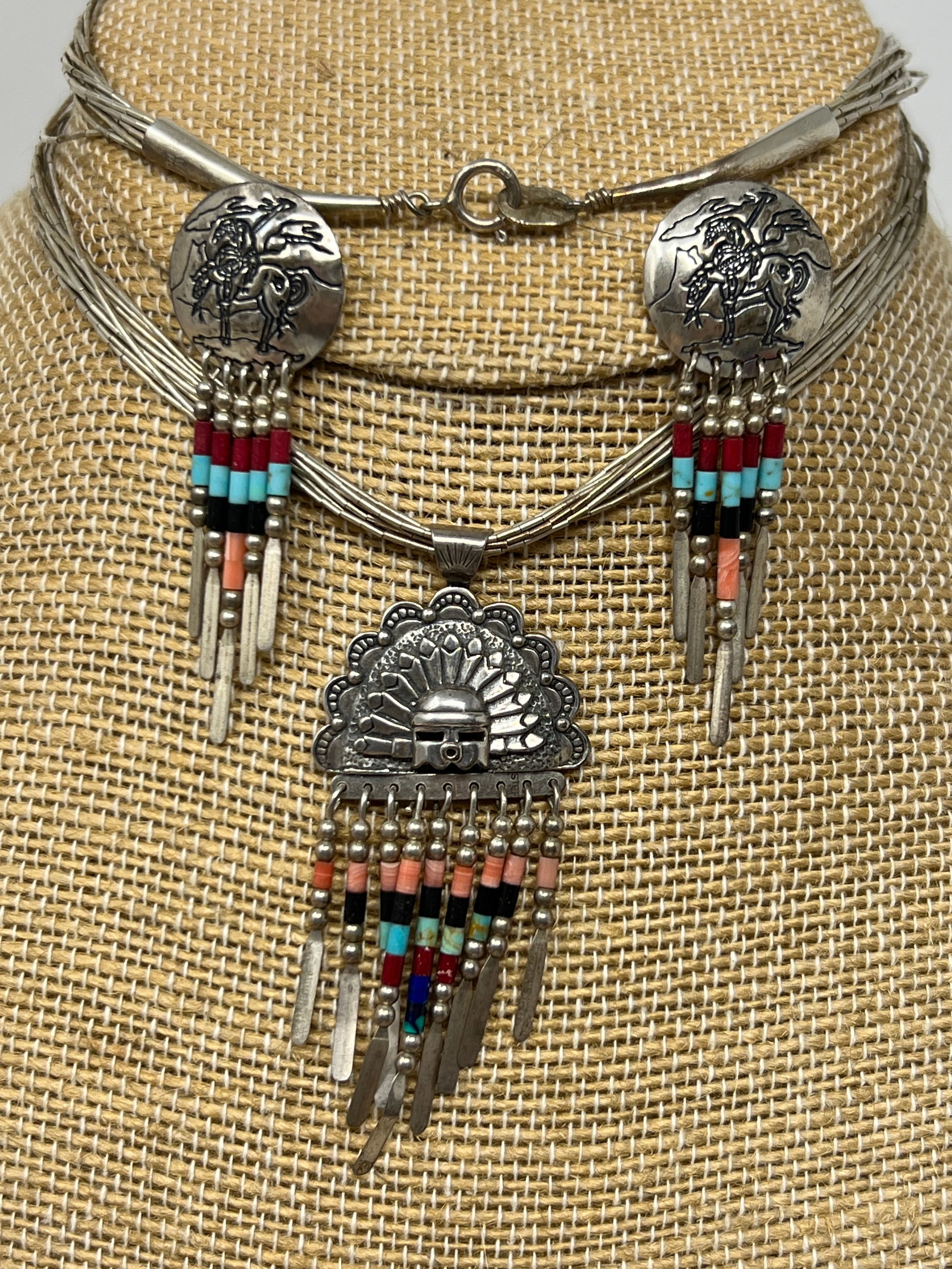 Navajo Sterling Silver and Turquoise, Gemstone Bead Jewelry Set (1 of 13)