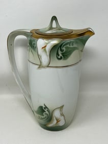 Antique Calla Lily Handpainted Porcelain Coffee Pot by Reinhold Schlegelmilch Tillowicz