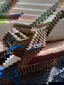 Heywood Wakefield Rattan Armchair Chair with Magazine Holder