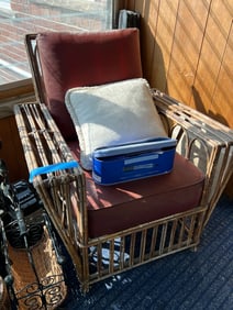 Heywood Wakefield Rattan Armchair Chair with Magazine Holder