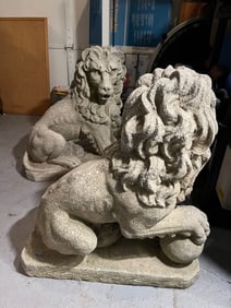 Pair of Estate Concrete Lion Statues