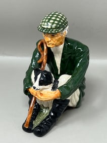 Shebeg Isle of Man Pottery Figurine Shepherd with Collie Dog Handcrafted