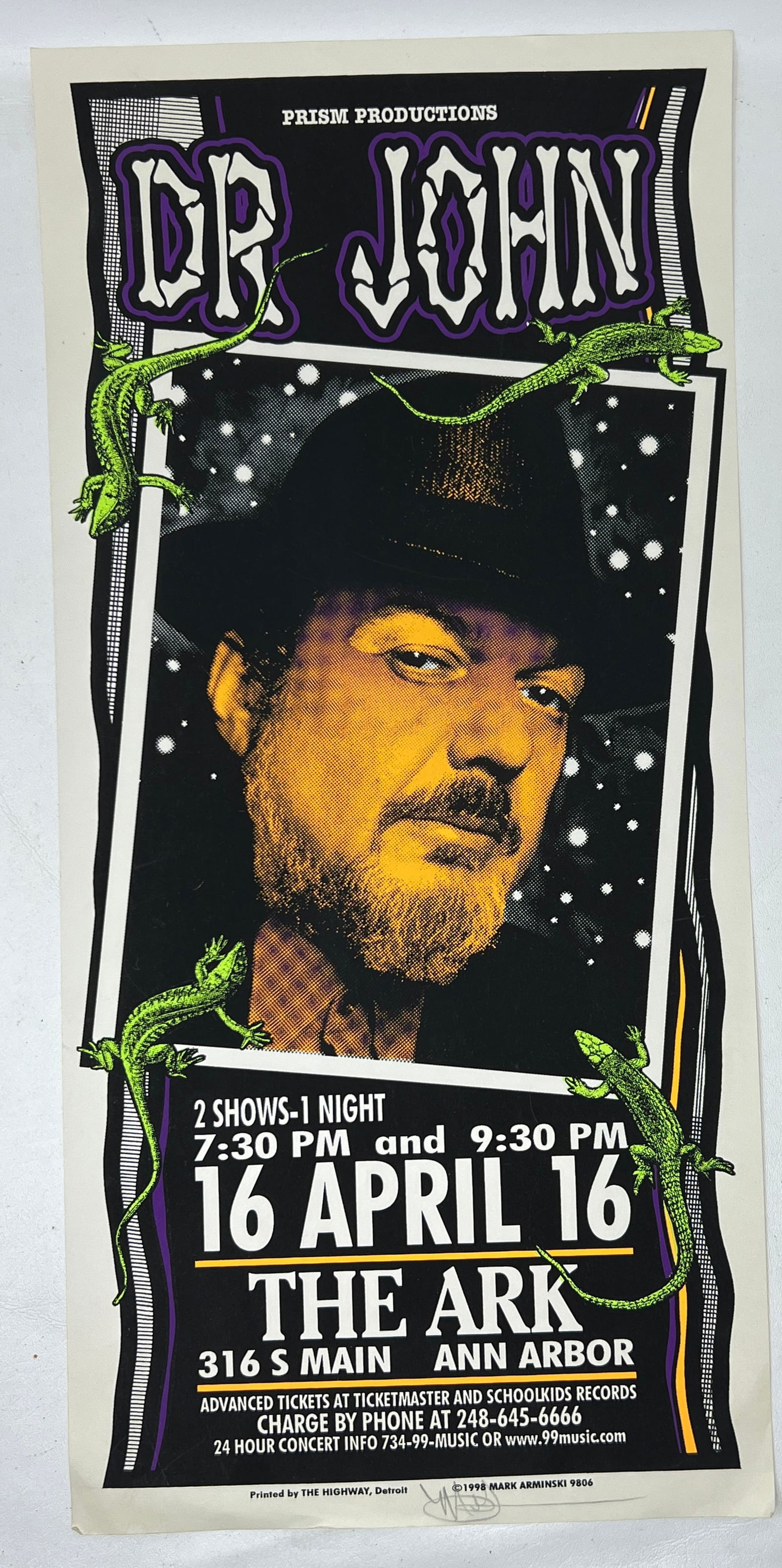 Mark Arminski Signed Dr John at The Ark Ann Arbor Concert Poster (1 of 15)
