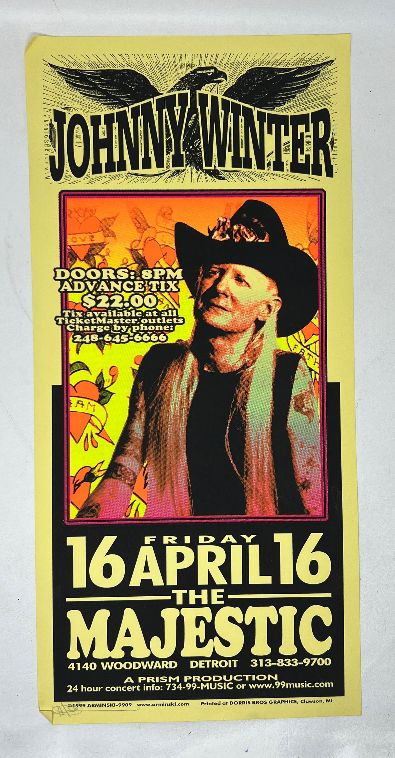 Mark Arminski Signed Johnny Winter The Majestic Detroit Concert Poster (1 of 12)
