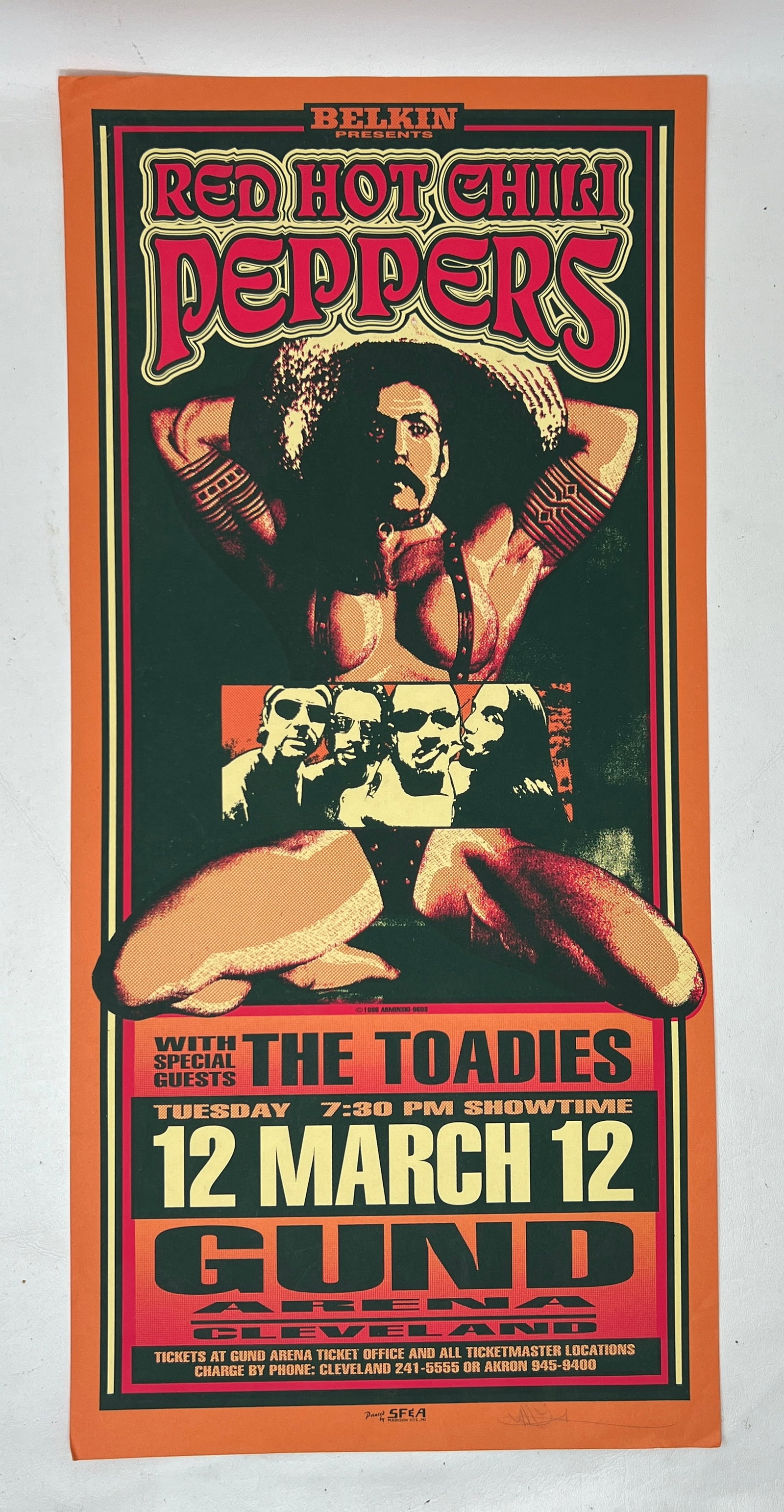Mark Arminski Signed Red Hot Chili Peppers RHCP & Toadies Concert Poster: pencil signed, any condition issues noted in photos