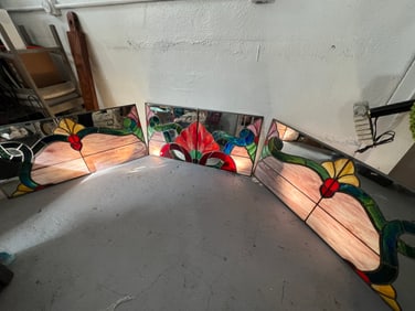 Massive 12' Stained Glass Window Triptych