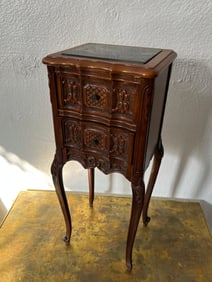 Antique John M Smyth Marble Top Carved Maple Mini Commode Table