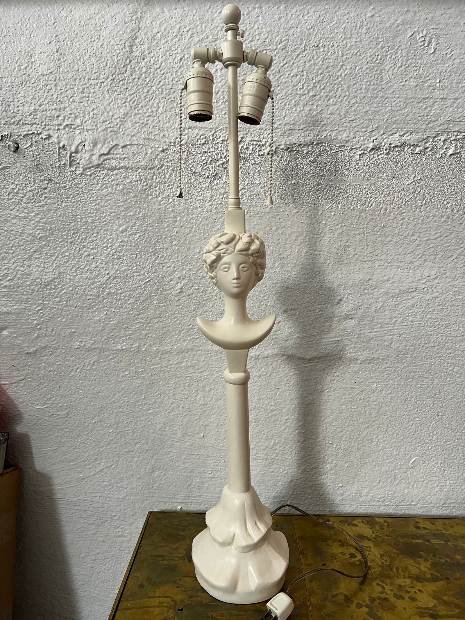 Tete de Femme Plaster Table Lamp: has some cracking, shown in photos
