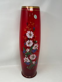 Midcentury Handpainted Italian Red Glass Vase