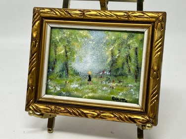Tiny Enamel on Copper Giltwood Framed Painting