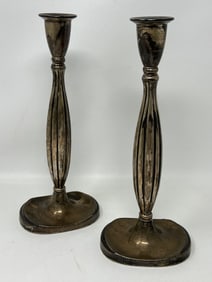 Pair of Curvilinear Sterling Silver Weighted Candlesticks