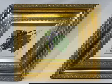 Gilt Framed Cabernet Grapes Motif Studio Pottery Art Tile