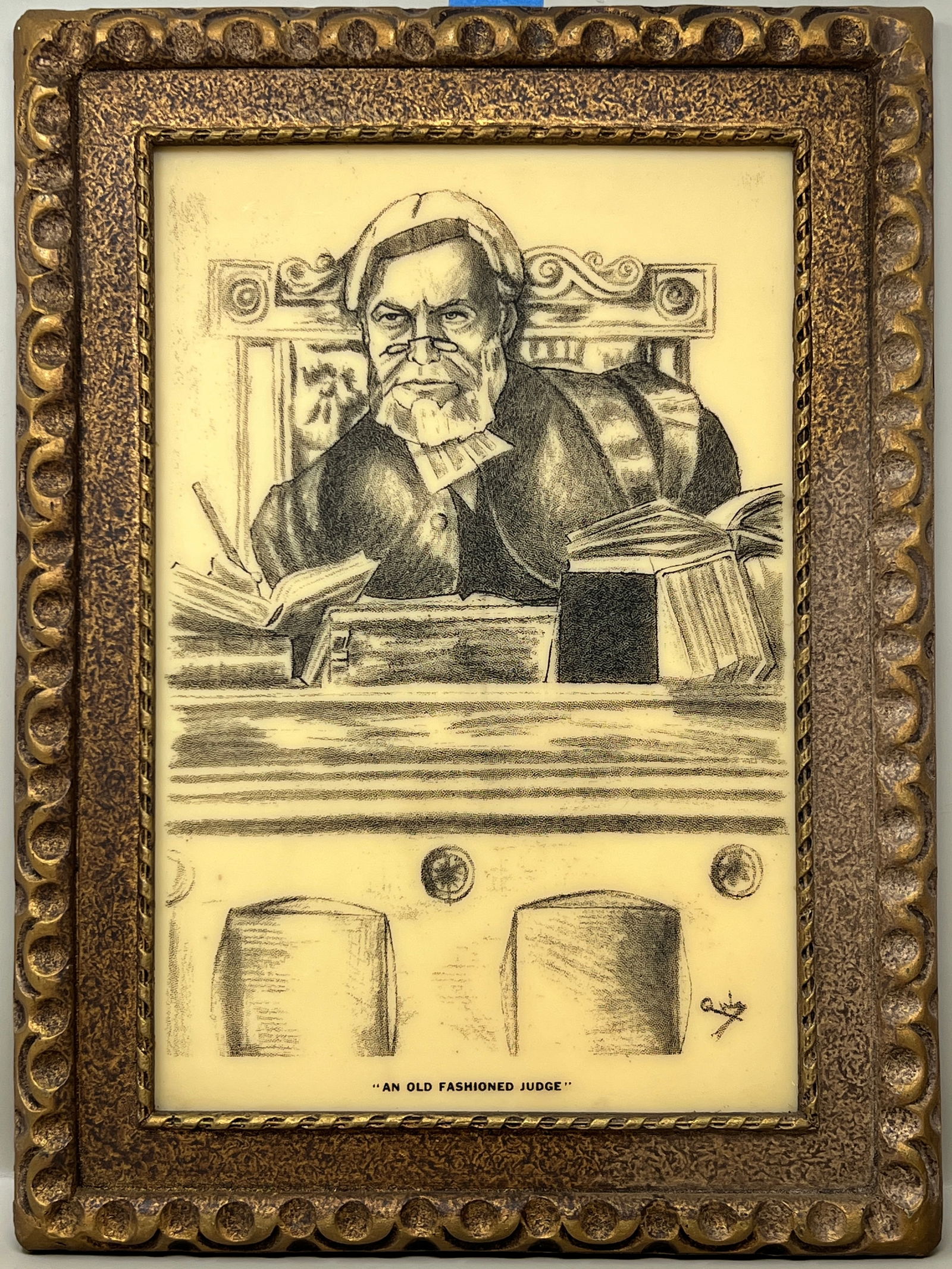 "An Old Fashioned Judge" Artini Engraving in Frame