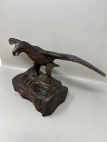 Antique Carved Wood Eagle Clutching Lamb Statue