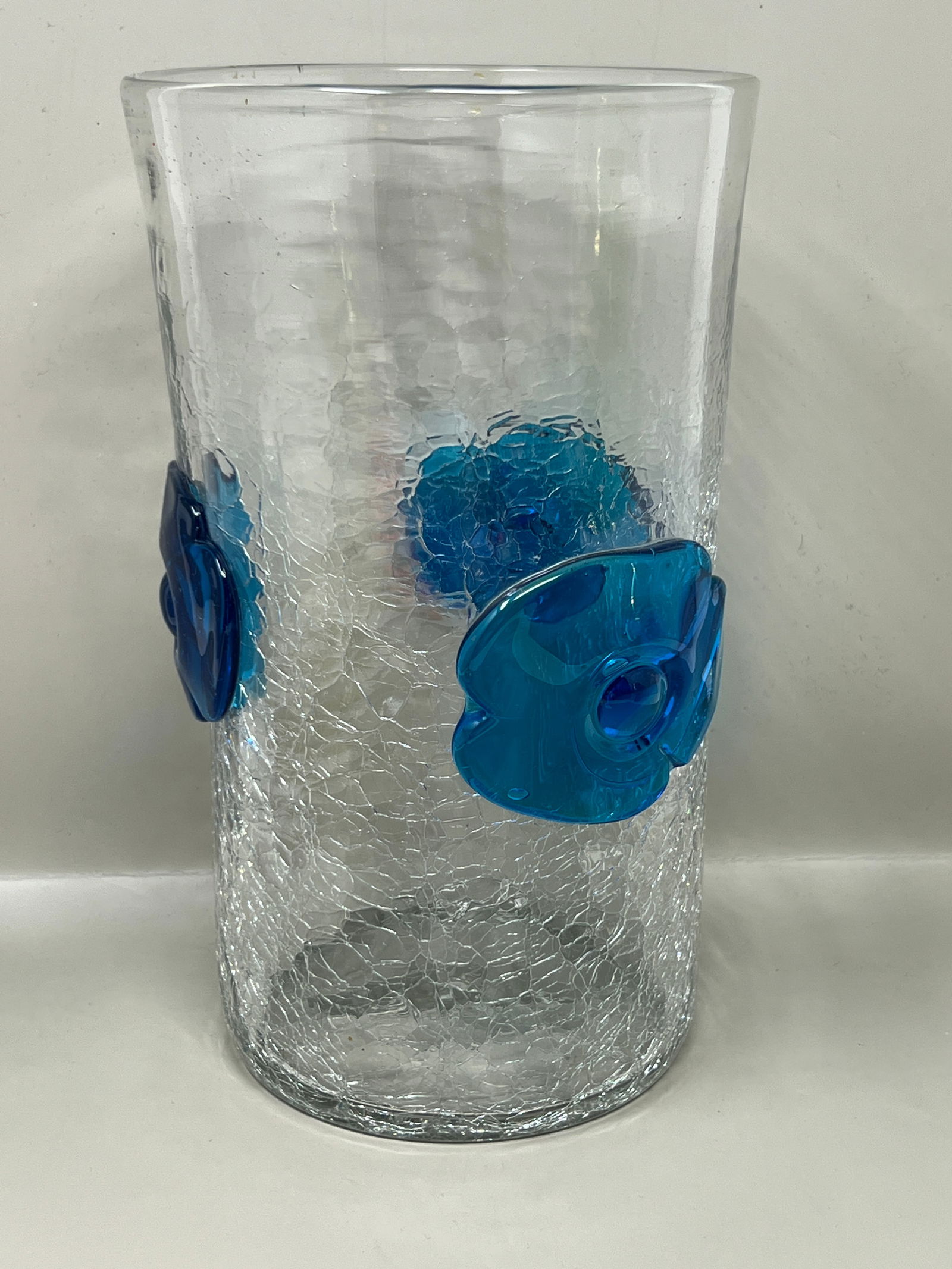 Vintage Blenko Art Glass Vase w Blue Rosettes (1 of 7)