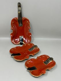 Vintage Japanese Nesting Ashtrays Violin Figural Ashtray Set