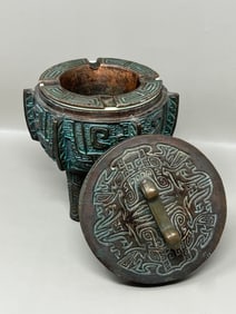 Aztec Style Mid Century Lidded Ashtray