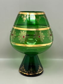 Vintage Green Bohemian Glass Snifter Vase