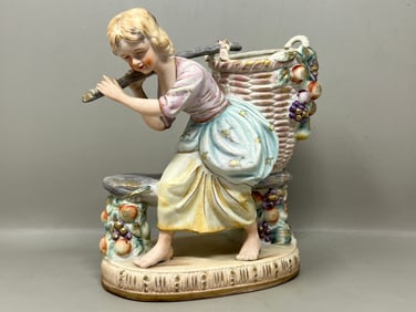Handpainted Shafford Porcelain Girl w Basket Figurine