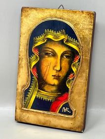 Polish Black Madonna Our Lady of Czestochowa Gilt Wood Iconography