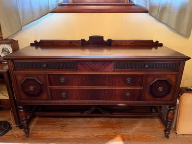 Antique Carved Wood Buffet Console Cabinet