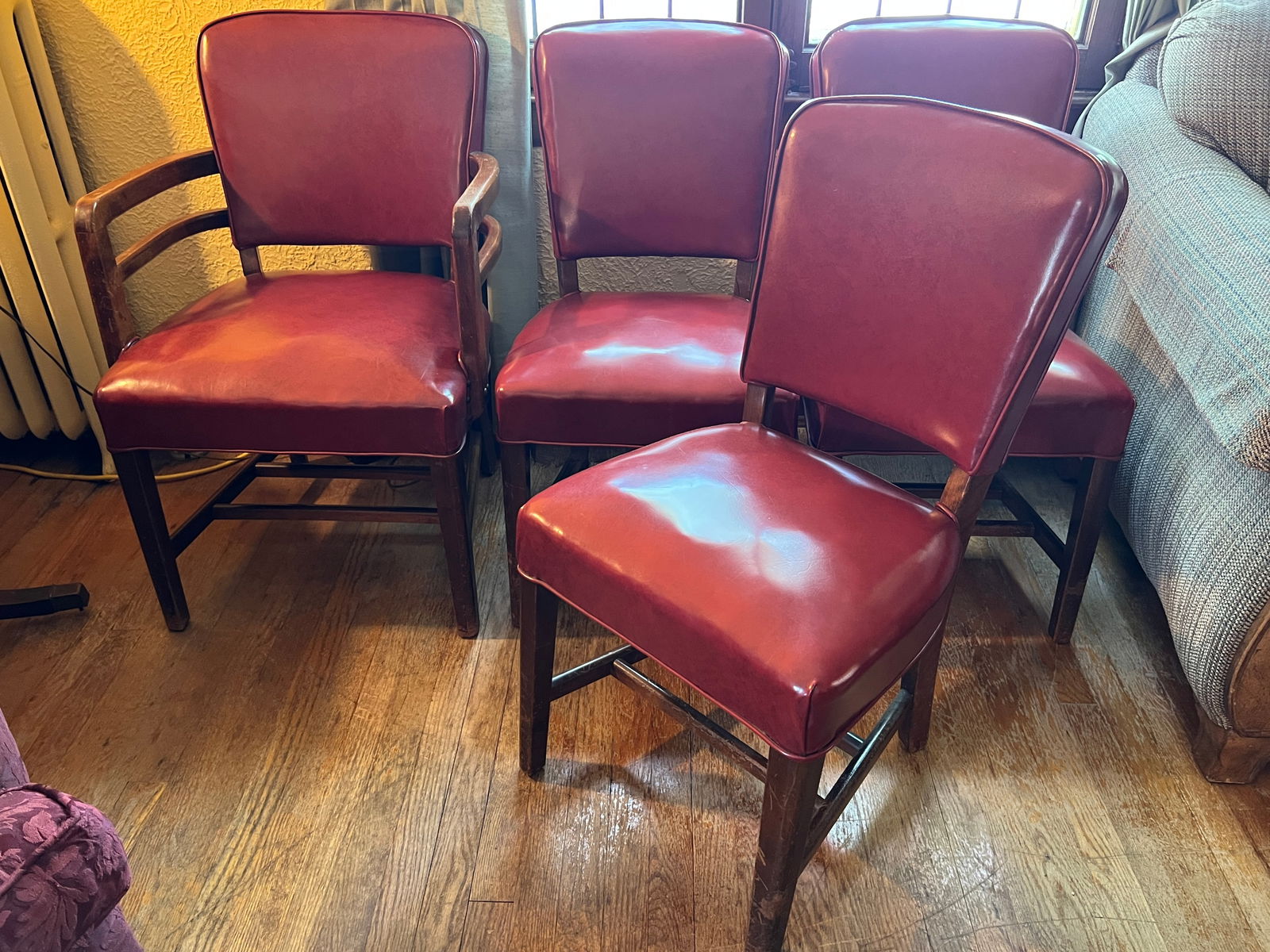 Set of 4 Judge's Chairs from Detroit: 1940s Heavy Wood