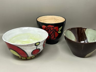 Artist Signed "Empty Bowl" Handmade Pottery Catchall Bowls